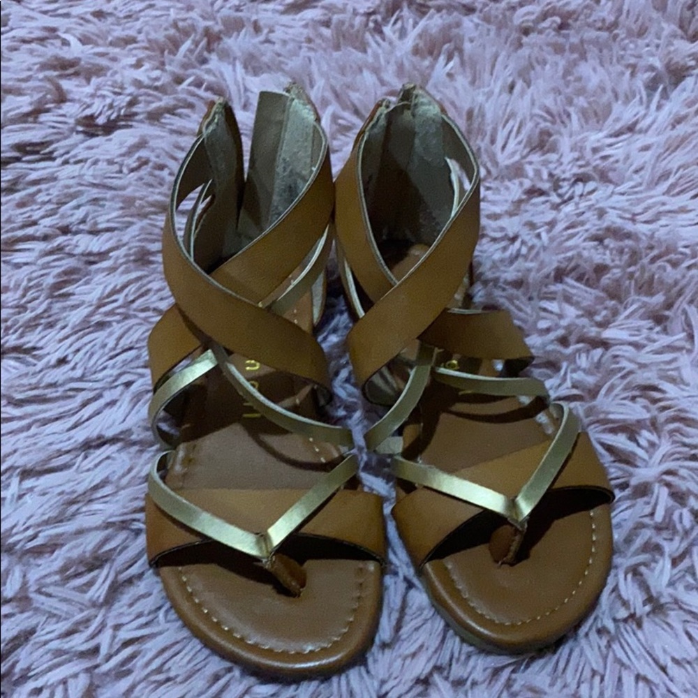 Brown and gold strap sandal
